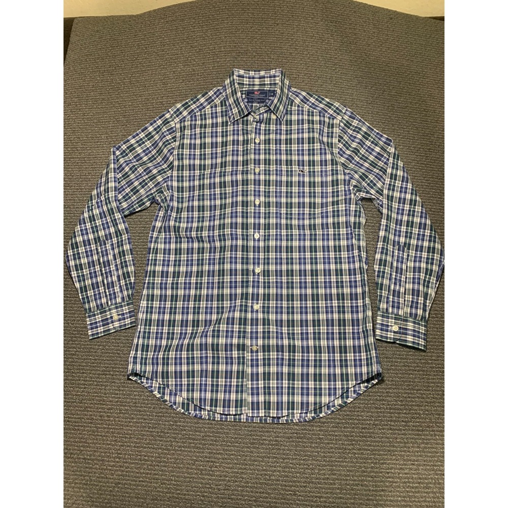 Vineyard Vines Shirt Mens Medium Black Whale Plaid Classic Fit Tucker Whale Flex